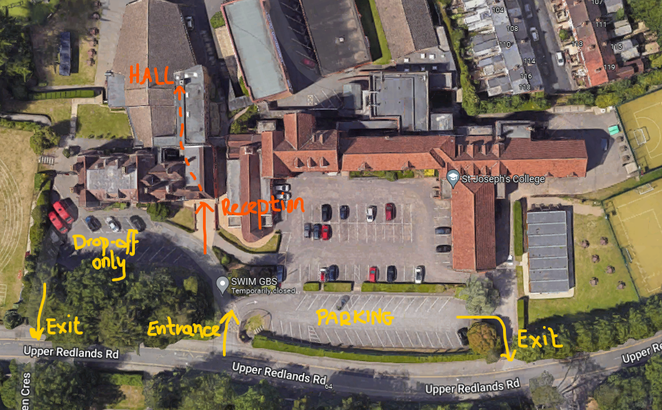 Satellite view of the route into the main hall
